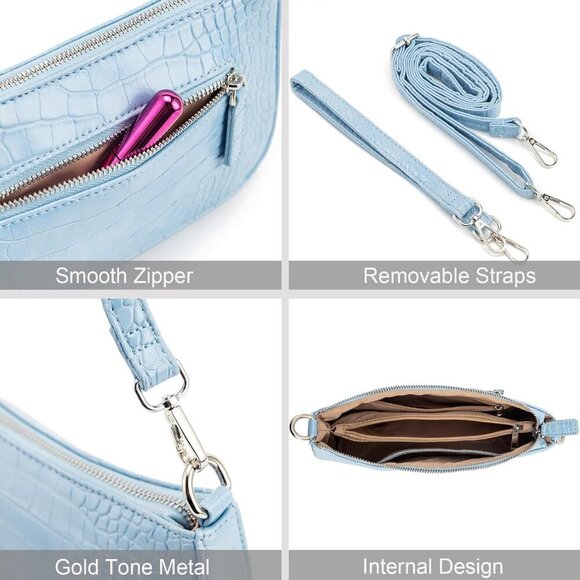 Small Shoulder bag with 2 Removable Straps Cross Body Clutch Purse Handbag for W - Picture 5 of 9